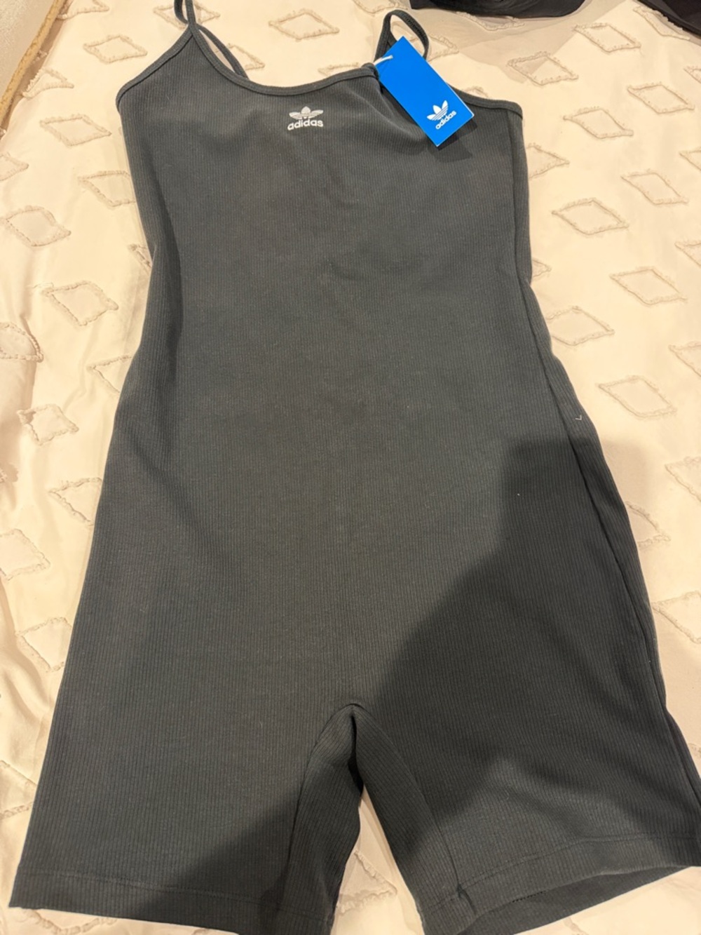 adidas black Ribbed Spaghetti-Strap Romper